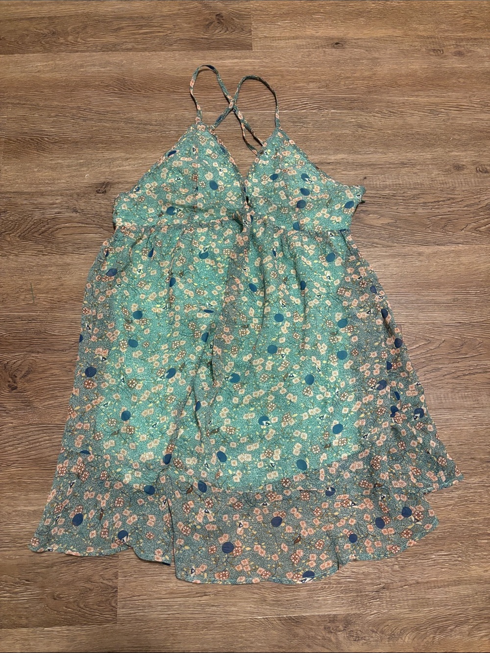 women’s green floral mini dress
